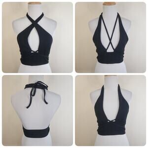 URBAN OUTFITTERS Valeria Halter Crop Top Size Small Black Shirt Strappy